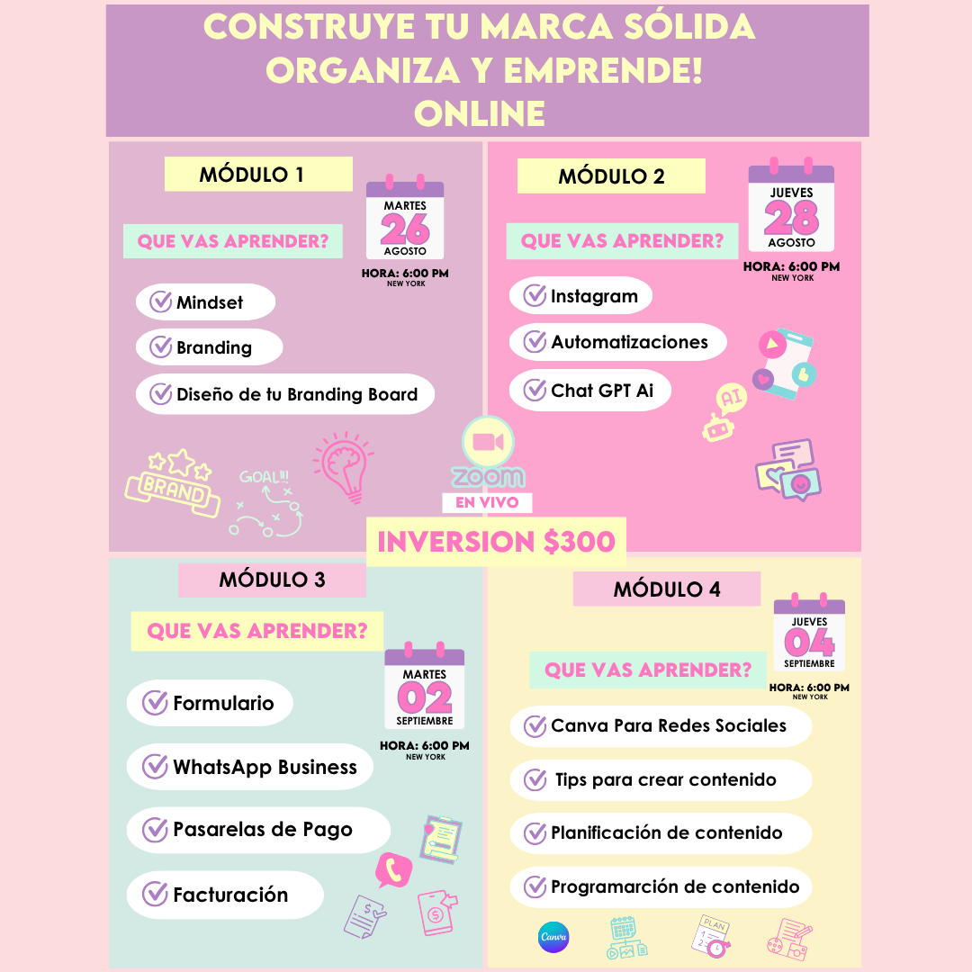 Curso Online Construye tu marca organiza y emprende! 4 Módulos